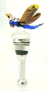 New Hand Blown Glass Dragonfly with Tie Dyed Wings Wine Stopper  