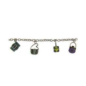  Sterling Silver Marcasite Enamel Charm Bracelet: Jewelry