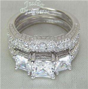 56ct AntiquePrincess 3 stone Wedding Ring Set Size4½  