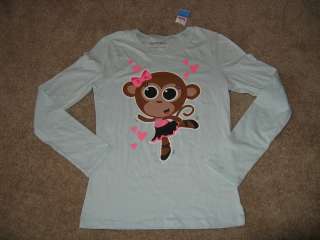 Girls LIMITED TOO/JUSTICE Ballet Dancing Monkey, 100% Cotton L/S Shirt 