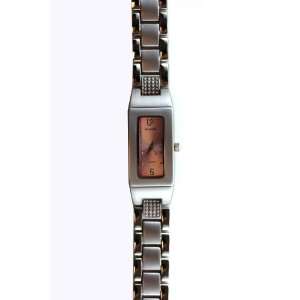 OXMUS Rectangular Pink Face Watch With Silver Link Strap Jewelry