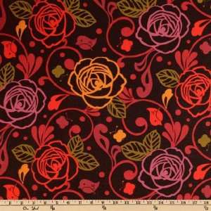   Frippery Birds & Roses Brown Fabric By The Yard: Arts, Crafts & Sewing