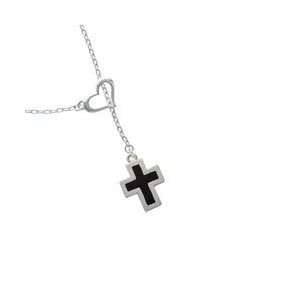   Enamel Cross with Brushed Finish Heart Lariat Charm Necklace: Jewelry