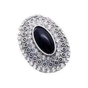   Ring with Black Oval Crystal in Center With Clear Crystals around it