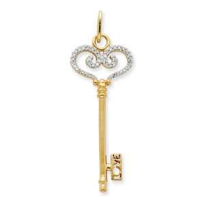  14 Karat Gold Key Pendant with Diamond: Jewelry