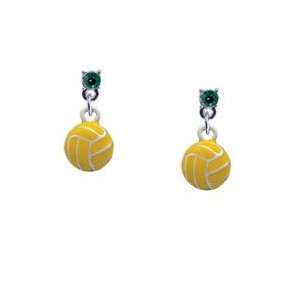  Mini Water Polo Ball Emerald Swarovski Post Charm Earrings 
