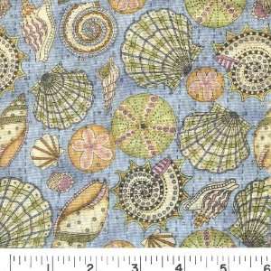   Wide SEASHELL STRIPE   BLUE Fabric By The Yard Arts, Crafts & Sewing
