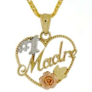    14K Gold Tri Color #1 Madre Heart Rose Flower Leaf Char: Jewelry