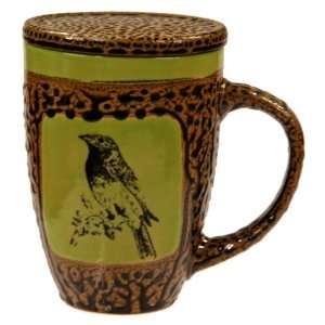  Song Bird Mug with Lid in Dark Yellow: Kitchen & Dining