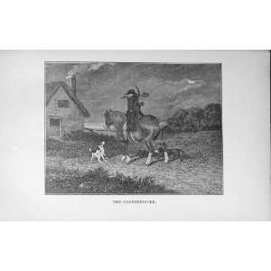   1921 Antique Print Earthstopper Man Horse Hounds Dogs: Home & Kitchen