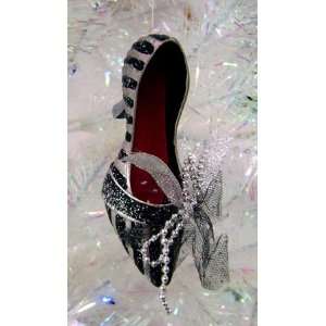 Glam Black & Silver Stiletto High Heel Shoe 4.5 Christmas Ornament 