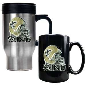  New Orleans Saints Travel Mug & Ceramic Mug Set: Kitchen 