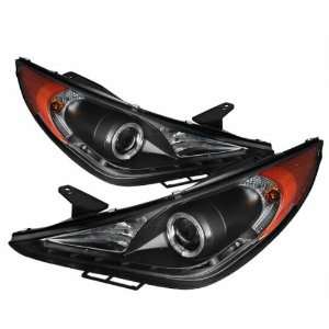 : 2011 2012 Hyundai Sonata Halo DRL LED Projector Headlights   Black 
