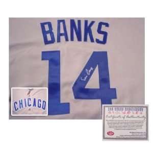 Ernie Banks Chicago Cubs Hand Signed Authentic Style Majestic Grey 