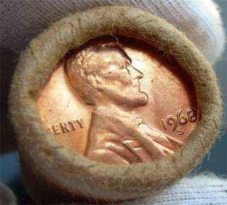 1968 S LINCOLN MEMORIAL CENTS~GEM BU 25c RED CENT ROLL*  