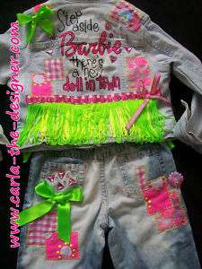 Neon fringe jacket & jean set crystal Barbie Girl age 5  