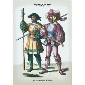   German Costumes: German Peasant Soldiers 24x36 Giclee: Home & Kitchen