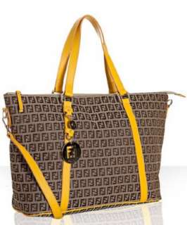 Fendi yellow and beige zucchino canvas convertible tote   up 