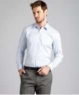Zegna blue striped cotton point collar dress shirt style# 317760201