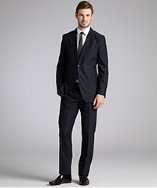 Prada navy wool blend two button suit with flat front pants style 