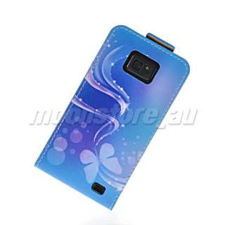 BUTTERFLY LEATHER BLUE FLIP POUCH CASE COVER FOR SAMSUNG I9100 GALAXY 