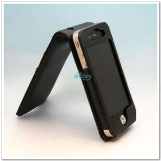Black Flip Leather Case Cover Pouch with card holder slot for iPhone 4 