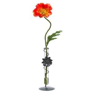  16 Poppy in Glass Tube w/Metal Stand Orange (Pack of 12 