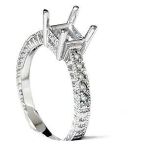   Princess Cut Engagement Ring Mounting Engraved Filigree Jewelry