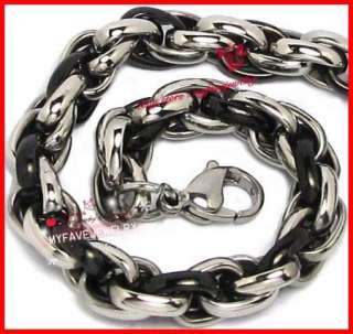 SHINY Black Silver 6mm Stainless Steel Rope Necklace  