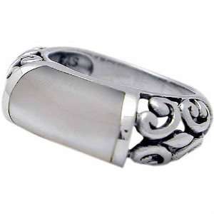  Sterling Silver Filigree Ring with Genuine Mother of Pearl 