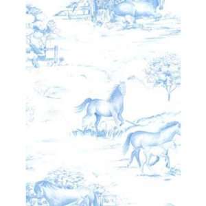 Blue Horse Foal Toile Wallpaper 