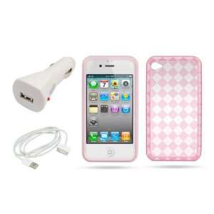 TPU / Gummy Case   with Checker Texture Design   Clear Pink + Car 