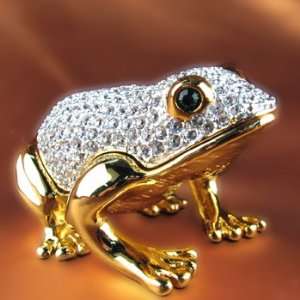  Gold Tone Sitting Frog   Ring Jewelry Gift Trinket Box 