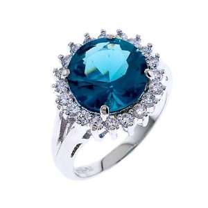   CZ Diamond Aquamarine Sterling Silver Birthstone Ring GLITZS Jewelry