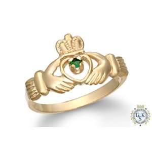    New Solid 14K Yellow Gold Natural Round Emerald Ring: Jewelry