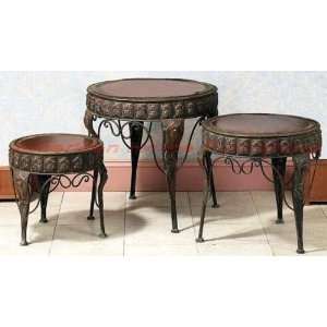  Antique Style Oxidized Metal Nesting Round Tables (3 Piece 