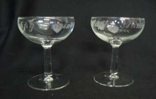 VINTAGE ARC Happy Anniversary 2 FROSTED CHAMPAGNE TOASTING GLASSES 