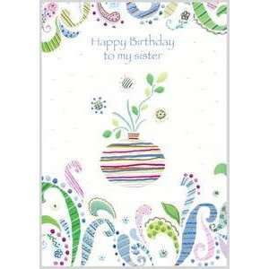  Happy Birthday Greeting Card Sister Striped Flower Vase 
