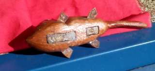 Vintage nice wooden Ice fishing Spearing Mouse Fish Decoy wood / glass 