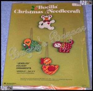 Vintage Bucilla 4 ANIMALS Felt Christmas Ornaments Kit  