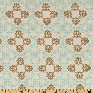  44 Wide Chic Blooms Medallions Beige/Teal Fabric By The 