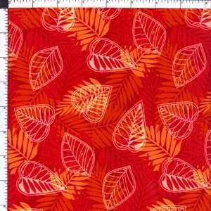 Red Autumn Fern Falling Leaves 100% Cotton Fabric BTY  