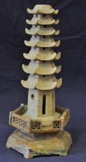 CHINESE HAND CARVED HARD STONE PAGODA SCULPTURE SOAPSTONE STYLE  