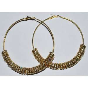  3.5 Large Rhinestone Hoop Gold Earrings Basketball Wives 