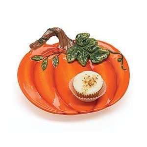  Pumpkin Plate Ceramic Pumpkin Shaped Handpainted Raised Design 