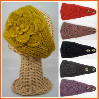 Handmade Hand Knit Headwrap Adjustable Ski Headband Scarf Floral Ear 