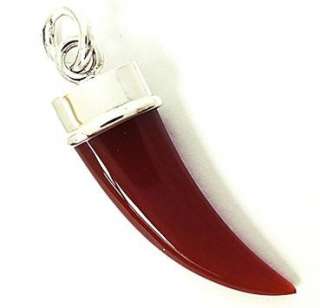 RED AGATE TIGER TOOTH TUSK STERLING 925 SILVER PENDANT  