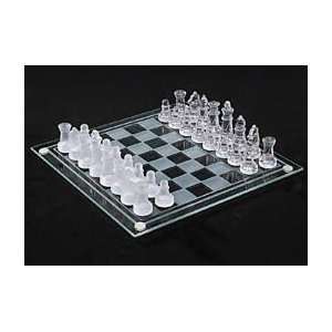  Glass Chess and Checkers Board Set with Frosted and Clear Glass 
