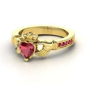  Claddagh Ring, Heart Ruby 14K Yellow Gold Ring Jewelry