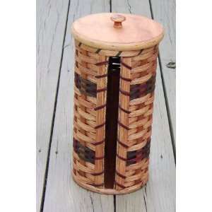   Handmade Paper Towel Holder Basket with Wooden Lid IN GREEN AND WINE